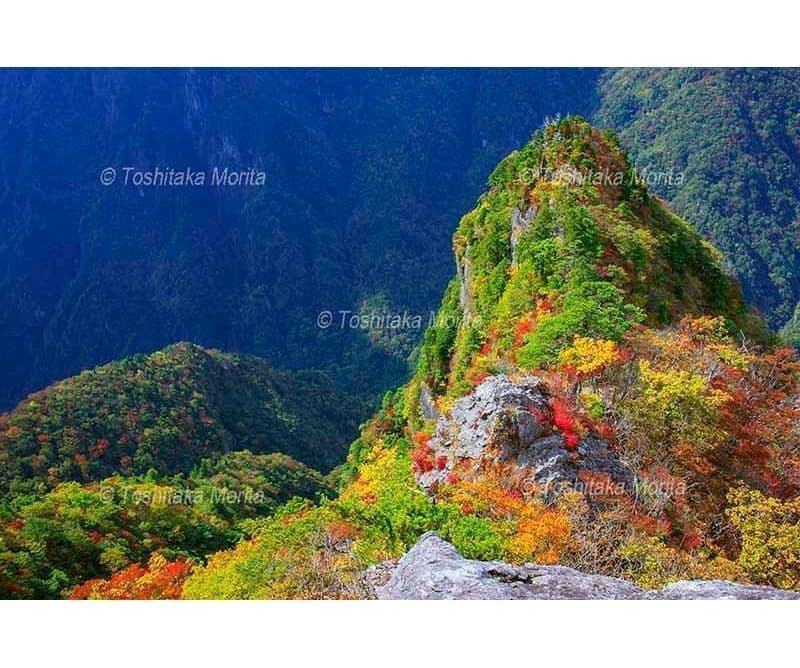 紅葉の大蛇嵓と逆峠山肌　大台ケ原