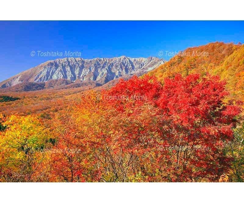 紅葉の鍵掛峠から大山南壁