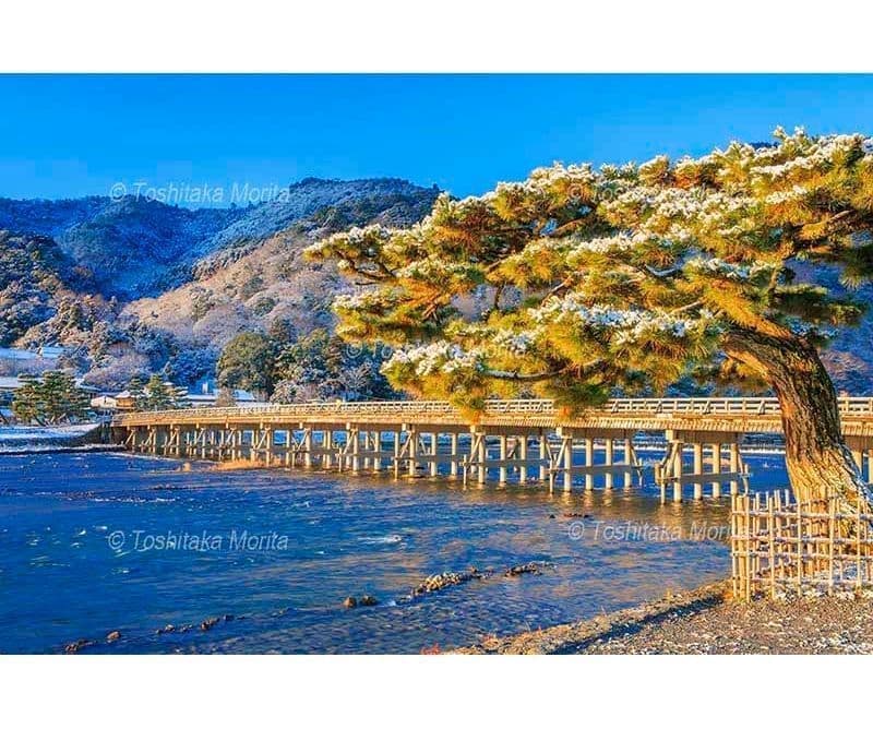 雪晴れの嵐山渡月橋