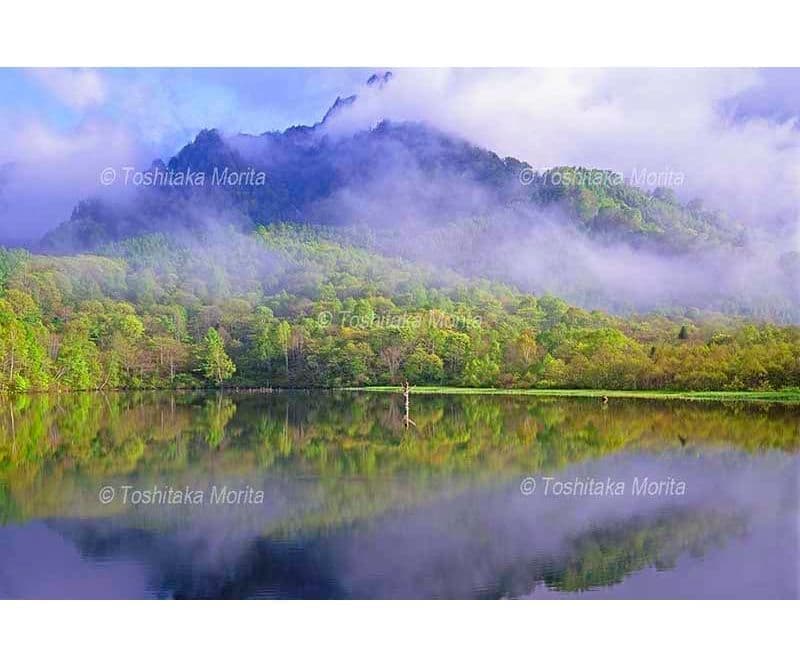 鏡池から朝霧の戸隠山